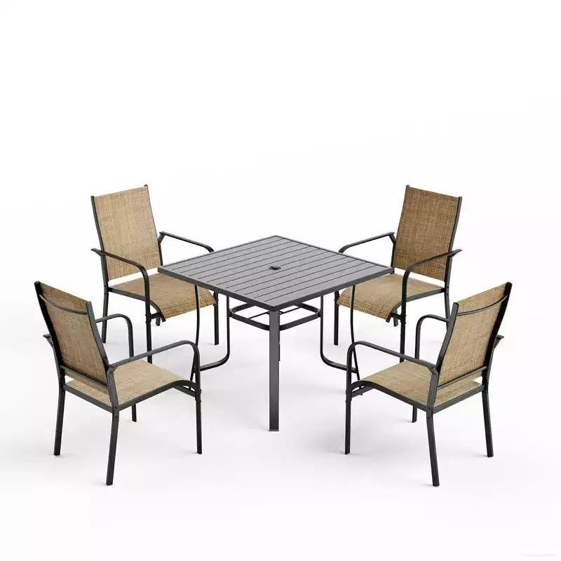 EROMMY Set da Pranzo da Giardino 5 Pezzi, Tavolo da Esterno e Sedie per 4 Persone, 4 Sedie in Textilene, 1 Tavolo Quadrato in Ferro, Set di Mobili per Esterni per Terrazzo