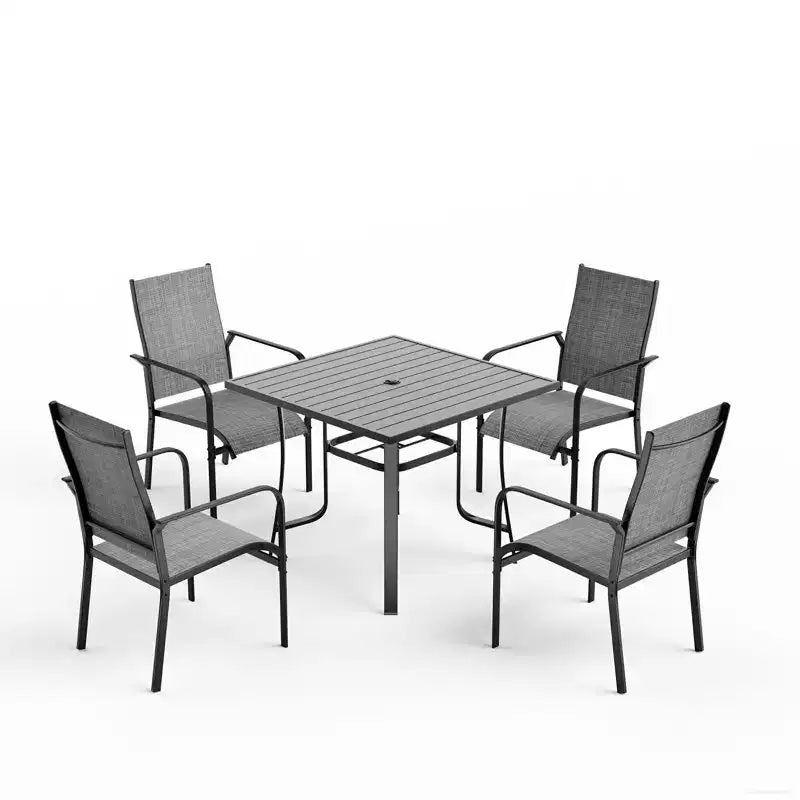EROMMY Set da Pranzo da Giardino 5 Pezzi, Tavolo da Esterno e Sedie per 4 Persone, 4 Sedie in Textilene, 1 Tavolo Quadrato in Ferro, Set di Mobili per Esterni per Terrazzo