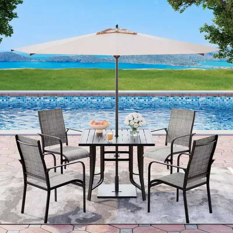 EROMMY Set da Pranzo da Giardino 5 Pezzi, Tavolo da Esterno e Sedie per 4 Persone, 4 Sedie in Textilene, 1 Tavolo Quadrato in Ferro, Set di Mobili per Esterni per Terrazzo