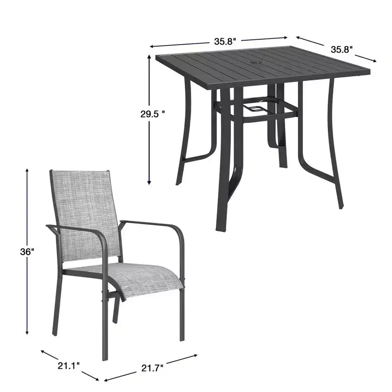 EROMMY Set da Pranzo da Giardino 5 Pezzi, Tavolo da Esterno e Sedie per 4 Persone, 4 Sedie in Textilene, 1 Tavolo Quadrato in Ferro, Set di Mobili per Esterni per Terrazzo