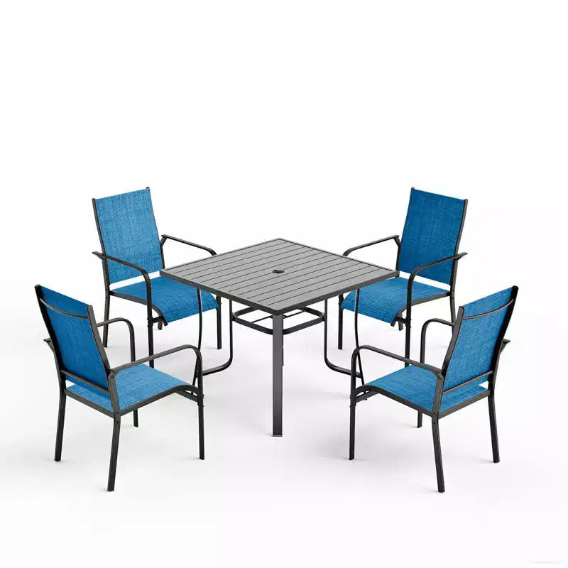 EROMMY Set da Pranzo da Giardino 5 Pezzi, Tavolo da Esterno e Sedie per 4 Persone, 4 Sedie in Textilene, 1 Tavolo Quadrato in Ferro, Set di Mobili per Esterni per Terrazzo