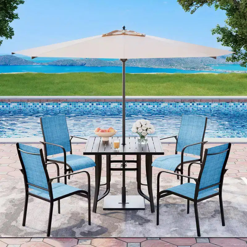 EROMMY Set da Pranzo da Giardino 5 Pezzi, Tavolo da Esterno e Sedie per 4 Persone, 4 Sedie in Textilene, 1 Tavolo Quadrato in Ferro, Set di Mobili per Esterni per Terrazzo