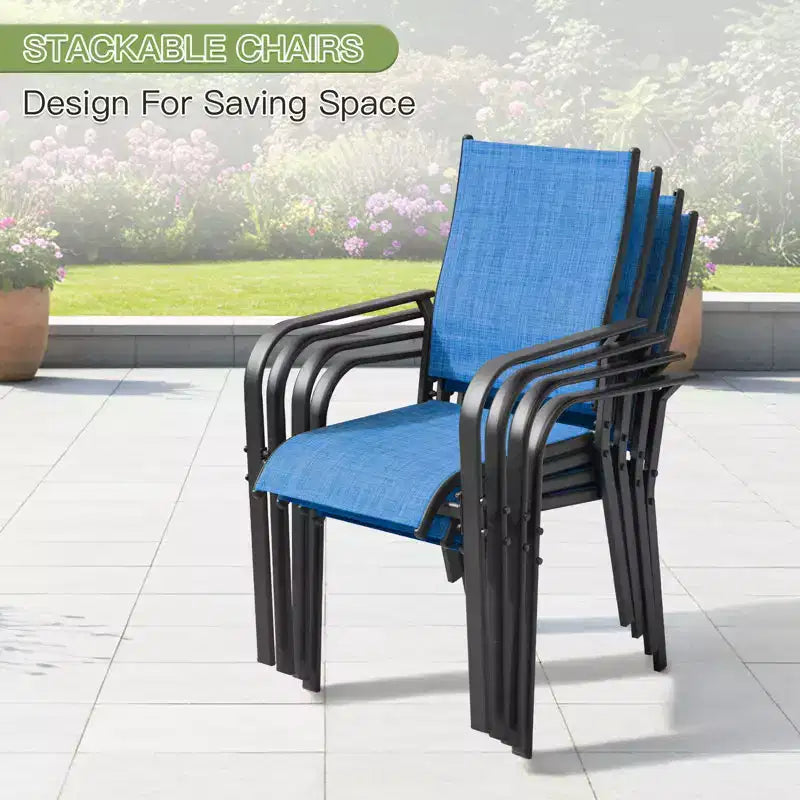 EROMMY Set da Pranzo da Giardino 5 Pezzi, Tavolo da Esterno e Sedie per 4 Persone, 4 Sedie in Textilene, 1 Tavolo Quadrato in Ferro, Set di Mobili per Esterni per Terrazzo