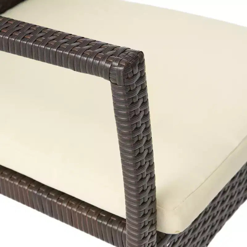 Christopher Knight Home Goleta Set da pranzo da 7 pezzi in legno di acacia e vimini da esterno con cuscini, Naturale, Marrone e Crema