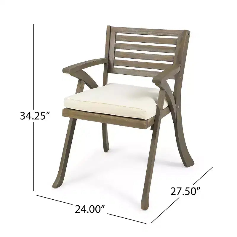 Set da pranzo Zhana per esterni in legno di acacia a 7 pezzi con cuscino di GDFStudio