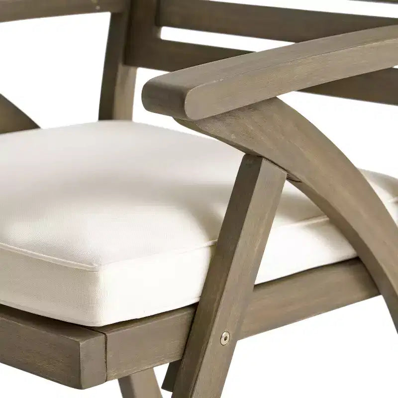 Set da pranzo Zhana per esterni in legno di acacia a 7 pezzi con cuscino di GDFStudio