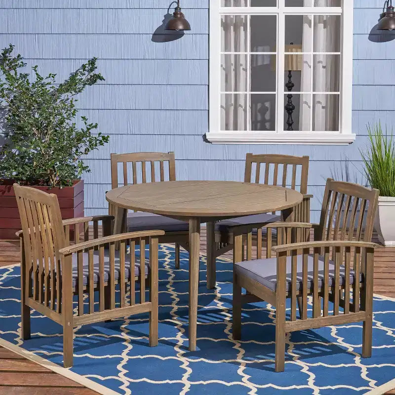 Christopher Knight Home Maura, set da pranzo da 5 pezzi in legno di acacia per esterni con cuscino resistente all'acqua
