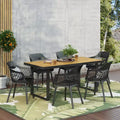 Christopher Knight Home Trinity Outdoor 7 Piece Polypropylene Resin and Acacia Wood Dining Set with 70 Table, Black and Teak