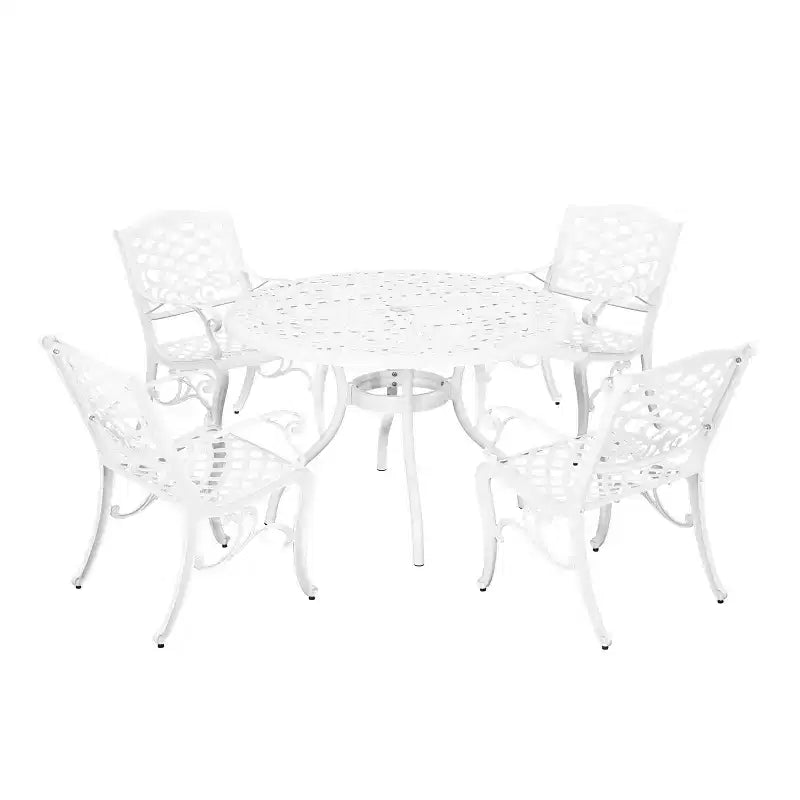 Set da pranzo da esterno a 5 pezzi Christopher Knight Home Sarasota in alluminio pressofuso con motivo floreale a spirale