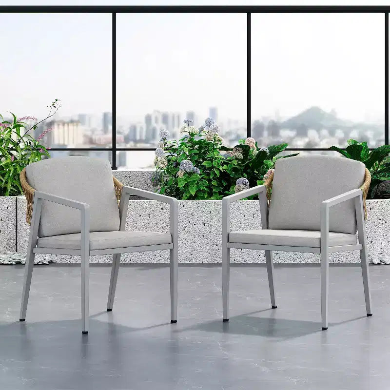 Set da pranzo da esterno 7 pezzi Patio con sedia da pranzo in PE Rattan e tavolo da pranzo allungabile, legno di acacia, grigio+naturale-ModernLuxe