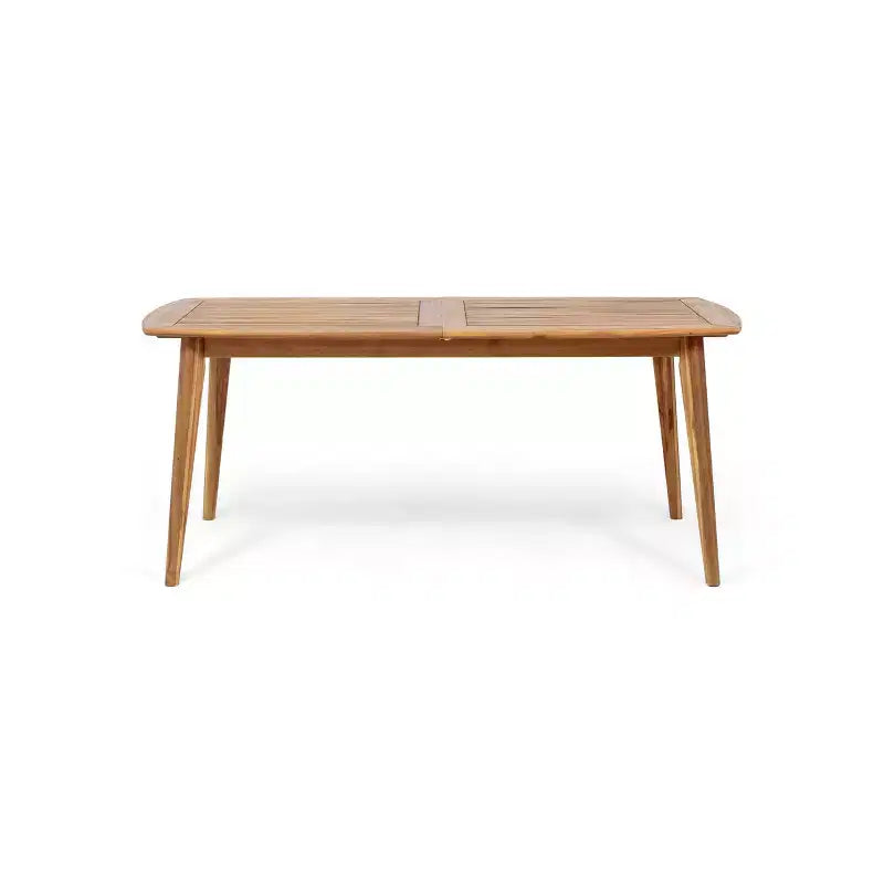 Set da pranzo da esterno 7 pezzi Patio con sedia da pranzo in PE Rattan e tavolo da pranzo allungabile, legno di acacia, grigio+naturale-ModernLuxe