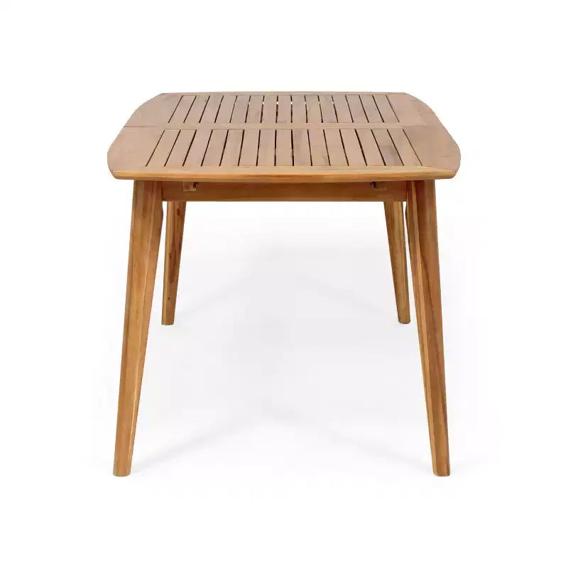 Set da pranzo da esterno 7 pezzi Patio con sedia da pranzo in PE Rattan e tavolo da pranzo allungabile, legno di acacia, grigio+naturale-ModernLuxe