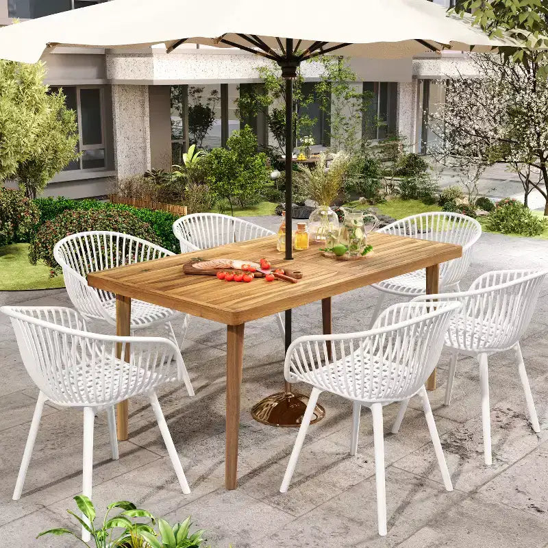 Christopher Knight Home Lillian Set da pranzo moderno da 7 pezzi in acacia e polipropilene per patio