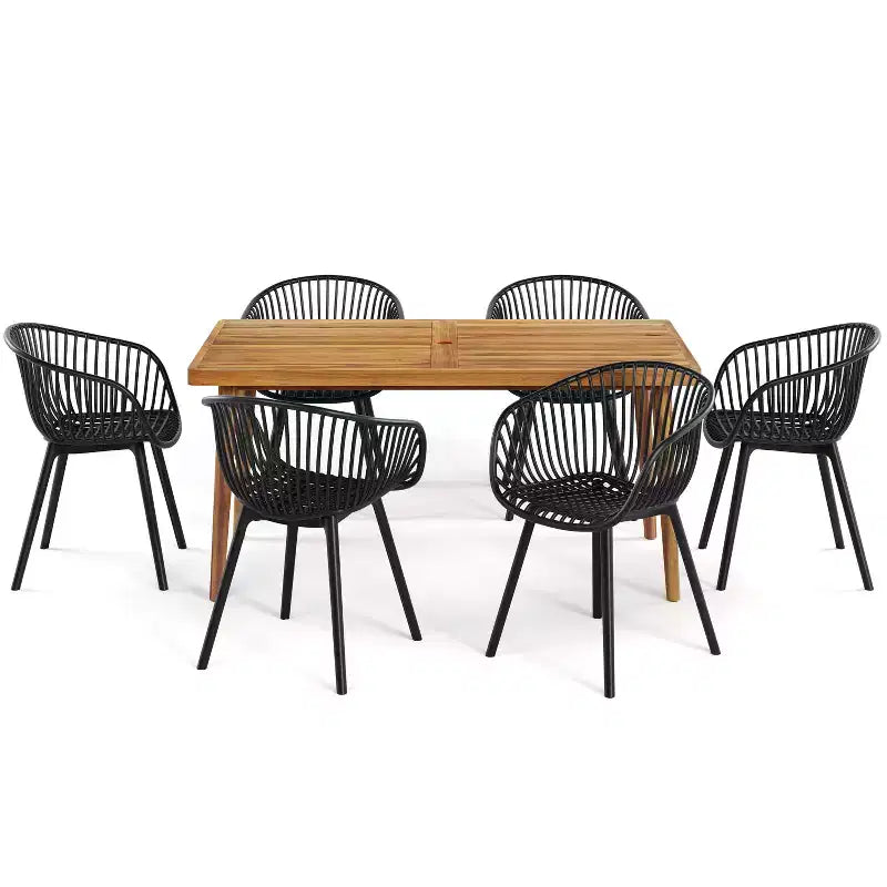 Christopher Knight Home Lillian Set da pranzo moderno da 7 pezzi in acacia e polipropilene per patio