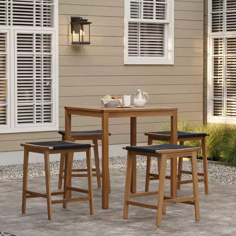 LuxenHome Set Tavolo Alto da Esterno in Legno di Acacia con 4 Sgabelli, per 4 Persone, Marrone