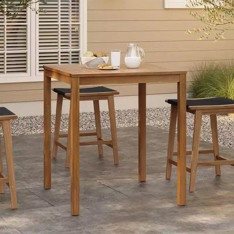 LuxenHome Set Tavolo Alto da Esterno in Legno di Acacia con 4 Sgabelli, per 4 Persone, Marrone