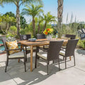 Christopher Knight Home Talbot Outdoor Acacia Wood and Wicker 7 Piece Dining Set with Cushion