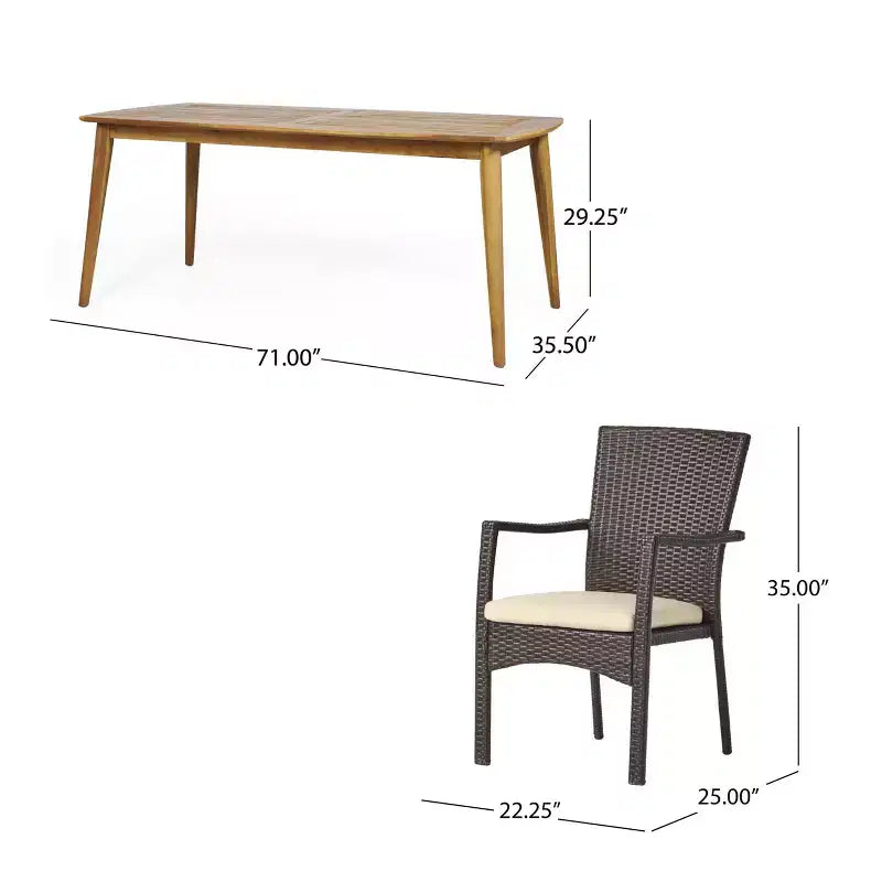 Christopher Knight Home Talbot Set da pranzo da 7 pezzi da esterno in legno di acacia e vimini con cuscino