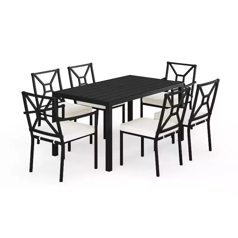 Martha Stewart 7-Piece Steel Patio Dining Set with 6 Stackable Chairs and 62 Table in Black