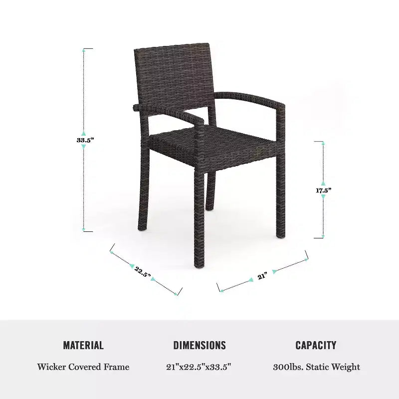 Set da pranzo Martha Stewart Bedford da 7 pezzi per interni ed esterni con 6 sedie impilabili e tavolo da patio da 62 pollici con piano in legno composito in vimini di rattan
