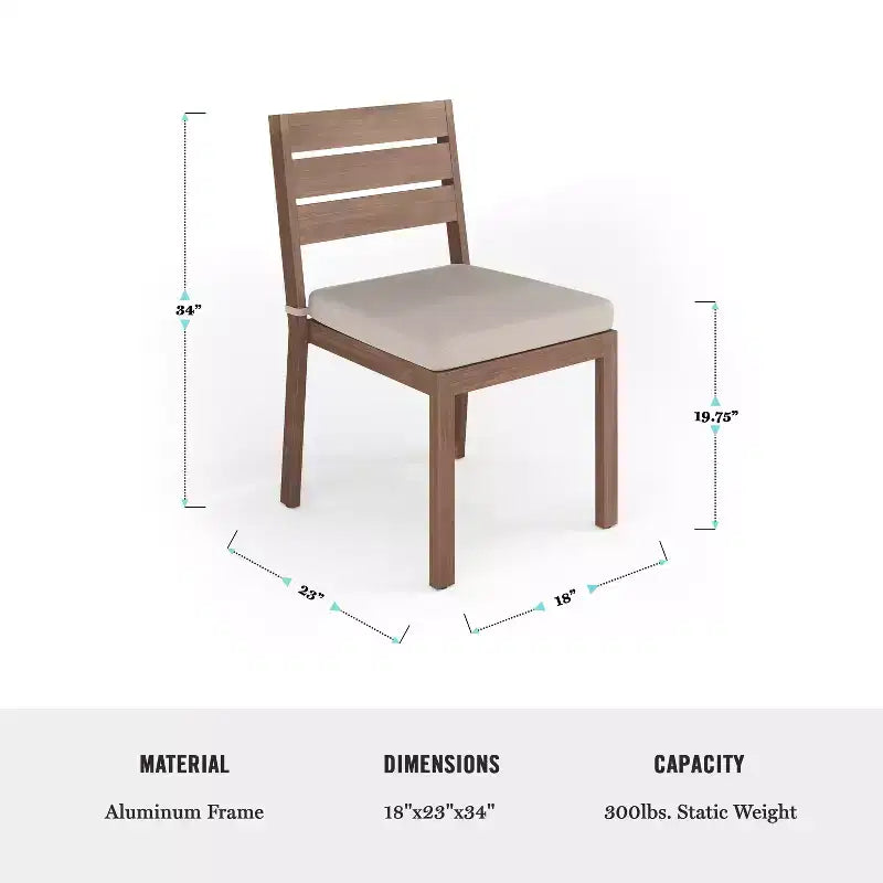 Set da patio Martha Stewart Bedford per interni-esterni con tavolo da 71 pollici e 8 sedie da pranzo con finitura in alluminio spazzolato effetto legno e cuscini per seduta resistenti alle intemperie