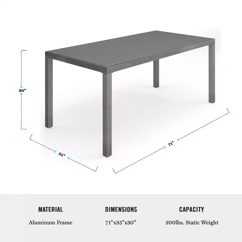 Set da patio Martha Stewart Bedford per interni-esterni con tavolo da 71 pollici e 8 sedie da pranzo con finitura in alluminio spazzolato effetto legno e cuscini per seduta resistenti alle intemperie