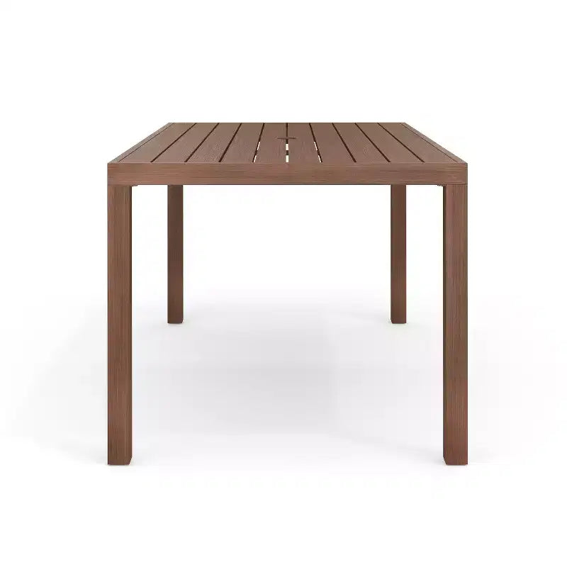 Set da patio Martha Stewart Bedford per interni ed esterni con tavolo da 62 pollici e 6 sedie da pranzo con finitura in alluminio spazzolato effetto legno e cuscino di seduta per tutte le stagioni