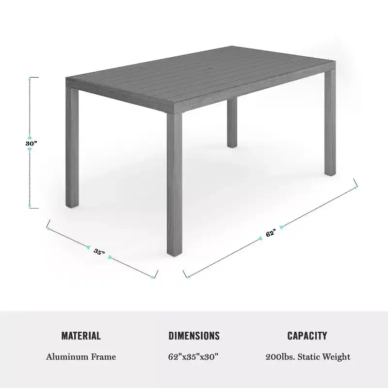 Set da patio Martha Stewart Bedford per interni ed esterni con tavolo da 62 pollici e 6 sedie da pranzo con finitura in alluminio spazzolato effetto legno e cuscino di seduta per tutte le stagioni