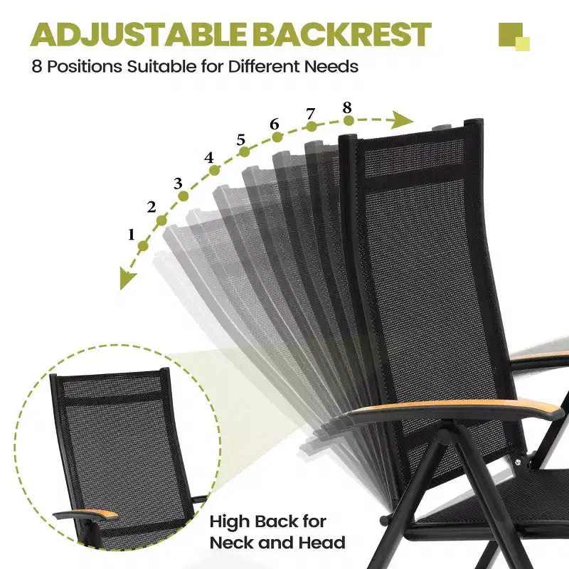 Crestlive Products Set da pranzo da esterno Tavolo da pranzo da patio con sedie pieghevoli Top effetto legno e telaio in alluminio Foro per ombrellone