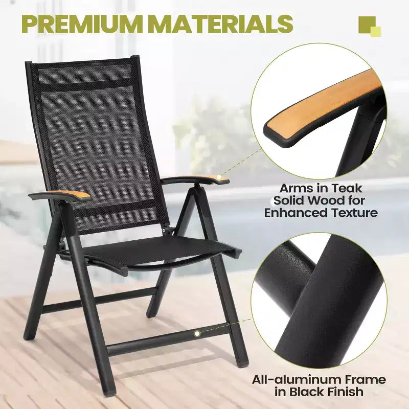 Crestlive Products Set da pranzo da esterno Tavolo da pranzo da patio con sedie pieghevoli Top effetto legno e telaio in alluminio Foro per ombrellone