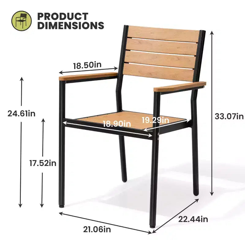 Crestlive Products Set da pranzo da esterno in alluminio da 7 pezzi, tavolo da 180 cm e 6 sedie con piano in legno sintetico e foro per ombrellone per piscina, prato