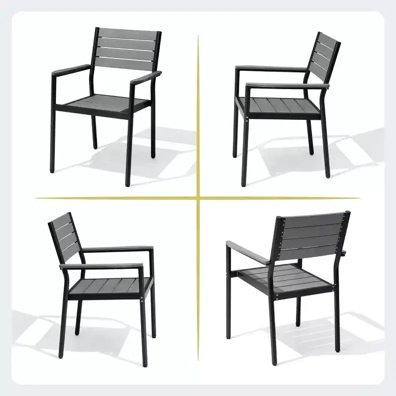 Crestlive Products Set da pranzo da esterno in alluminio da 7 pezzi, tavolo da 180 cm e 6 sedie con piano in legno sintetico e foro per ombrellone per piscina, prato