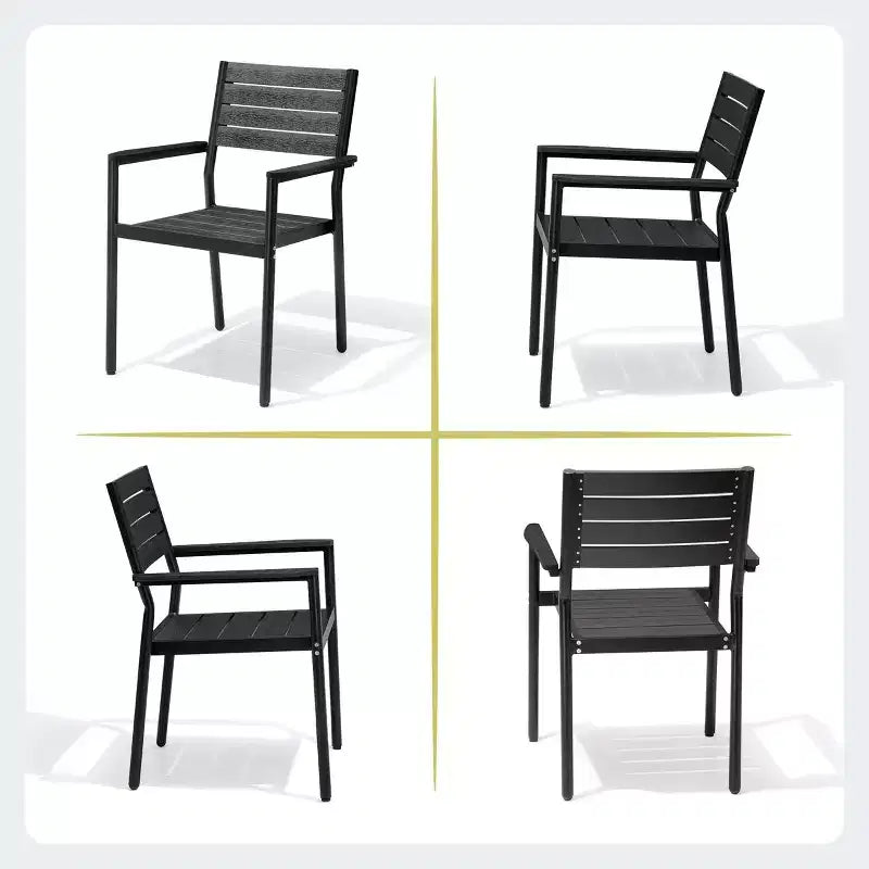 Crestlive Products Set da pranzo da esterno in alluminio da 7 pezzi, tavolo da 180 cm e 6 sedie con piano in legno sintetico e foro per ombrellone per piscina, prato