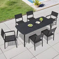 Crestlive Products 7pc Aluminum Patio Dinning Set 70.9in Table and 6 Chairs Plastic Wood Top with Umbrella Hole for Outdoor Pool Lawn