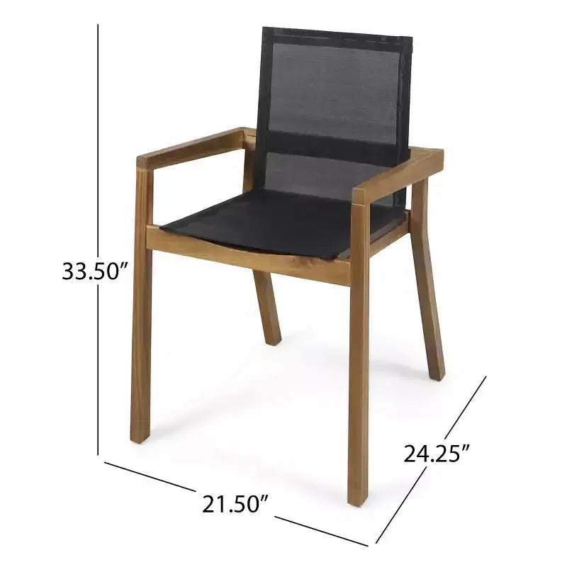 Christopher Knight Home Lemyra Set da pranzo da 7 pezzi in mesh e legno di acacia per esterni, teak/nero