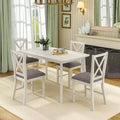VECELO Farmhouse Style Dining Table Set, Rubber Wood Table and Upholstered Dining Chairs, Gray