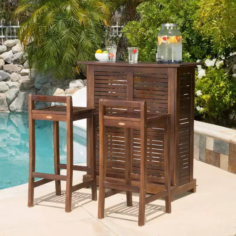 Christopher Knight Home Riviera Set Bar da Esterno a 3 Pezzi in Legno di Acacia, Mogano Scuro