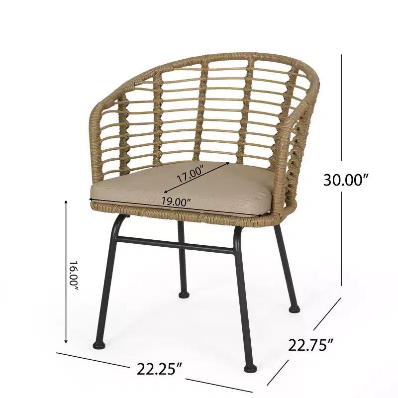 Christopher Knight Home Rogge Set da Pranzo Espandibile da Esterno a 7 Pezzi in Vimini e Alluminio con Cuscini, Marrone Chiaro/Nero Opaco