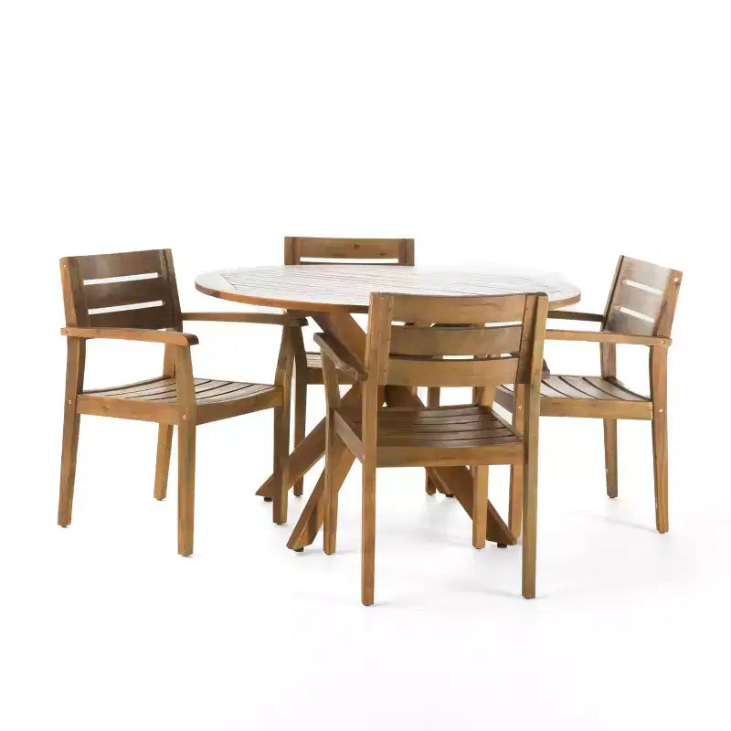 Set da pranzo da esterni GDFStudio Brigitte a 5 pezzi in legno di acacia rustico