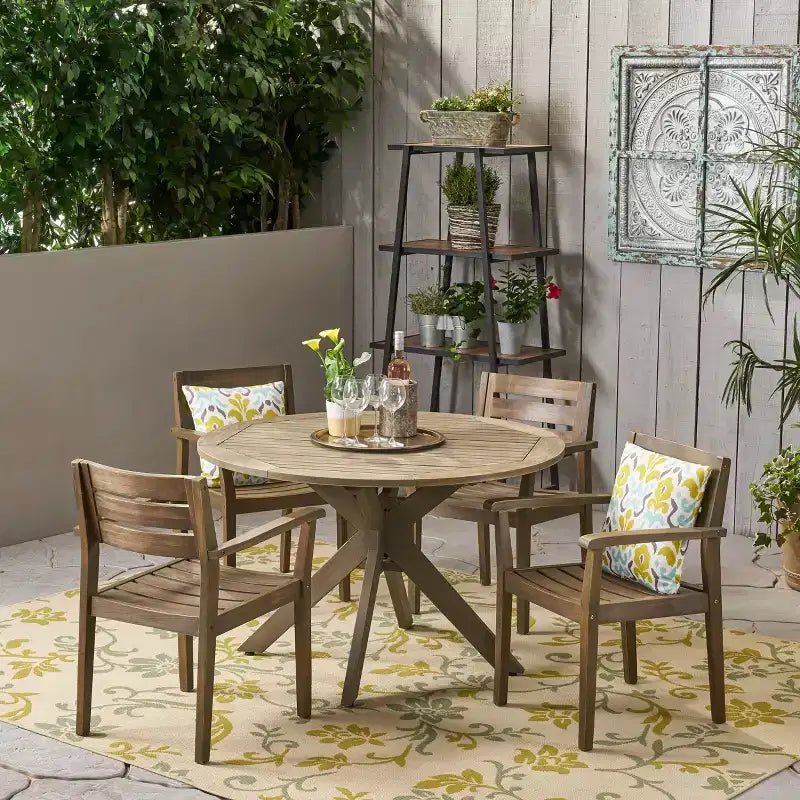 Set da pranzo da esterni GDFStudio Brigitte a 5 pezzi in legno di acacia rustico
