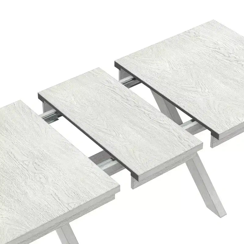 Set da pranzo allungabile rustico VECELO a 6 pezzi, tavolo in legno di caucciù con 4 sedie da pranzo imbottite senza braccioli e panca per cucina, grigio