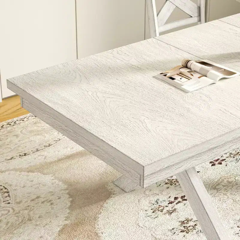 Set da pranzo allungabile rustico VECELO a 6 pezzi, tavolo in legno di caucciù con 4 sedie da pranzo imbottite senza braccioli e panca per cucina, grigio