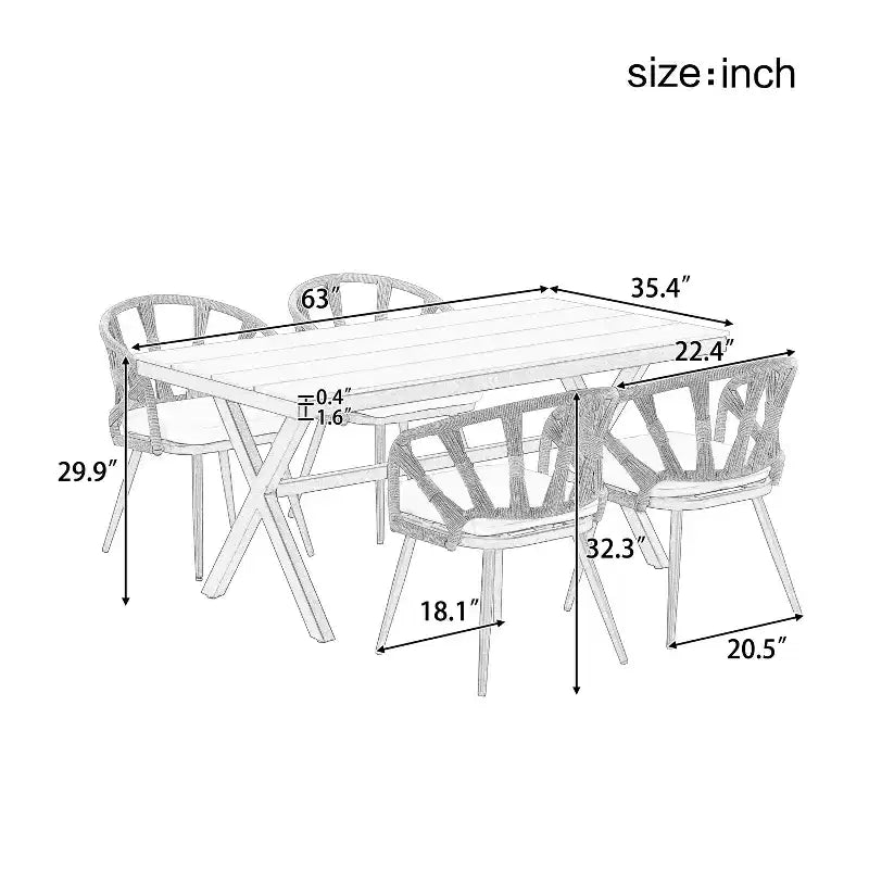 Set da esterno contemporaneo Whisen con sedie in rattan PE e tavolo in legno plastico, adatto per giardini e prati