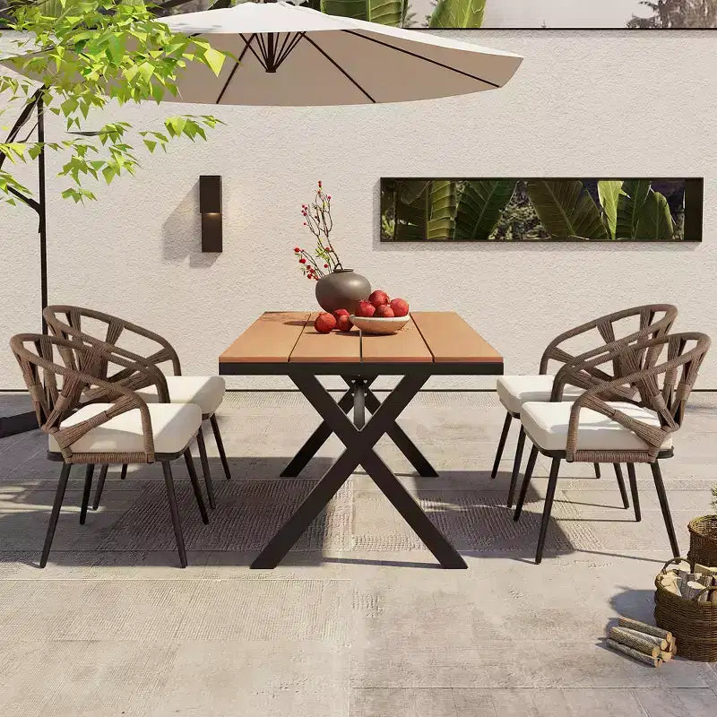 Whisen Contemporary Outdoor Set with PE Rattan Chairs and Plastic Wood Table,Suitable for Gardens and Lawns