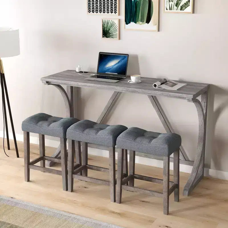 Set da pranzo da 4 pezzi stile Farmhouse con altezza da bar e 3 sgabelli, Set da pranzo con altezza da bancone, Set da tavolo da colazione, Set da bistrò, Rustico e Industriale-ModernLuxe