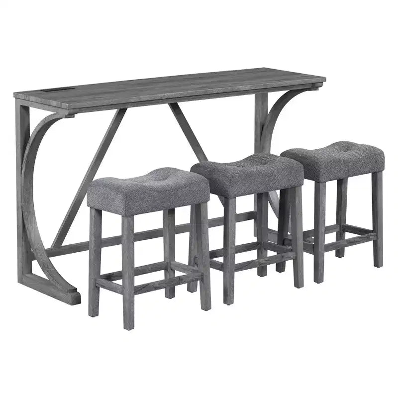 Set da pranzo da 4 pezzi stile Farmhouse con altezza da bar e 3 sgabelli, Set da pranzo con altezza da bancone, Set da tavolo da colazione, Set da bistrò, Rustico e Industriale-ModernLuxe