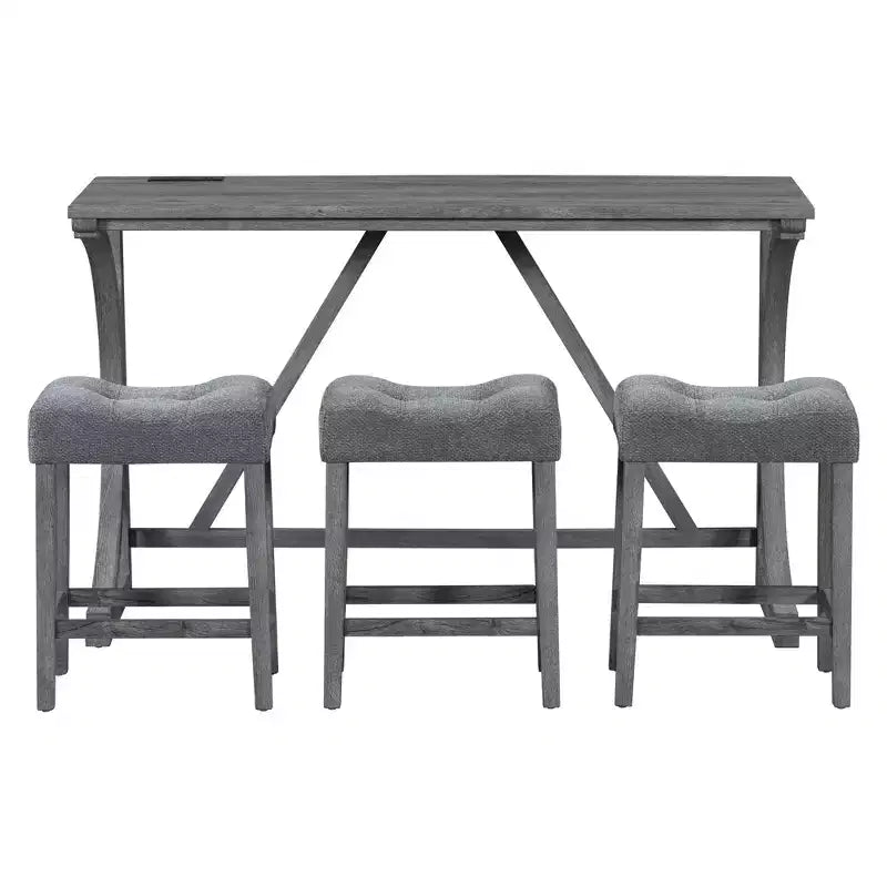 Set da pranzo da 4 pezzi stile Farmhouse con altezza da bar e 3 sgabelli, Set da pranzo con altezza da bancone, Set da tavolo da colazione, Set da bistrò, Rustico e Industriale-ModernLuxe