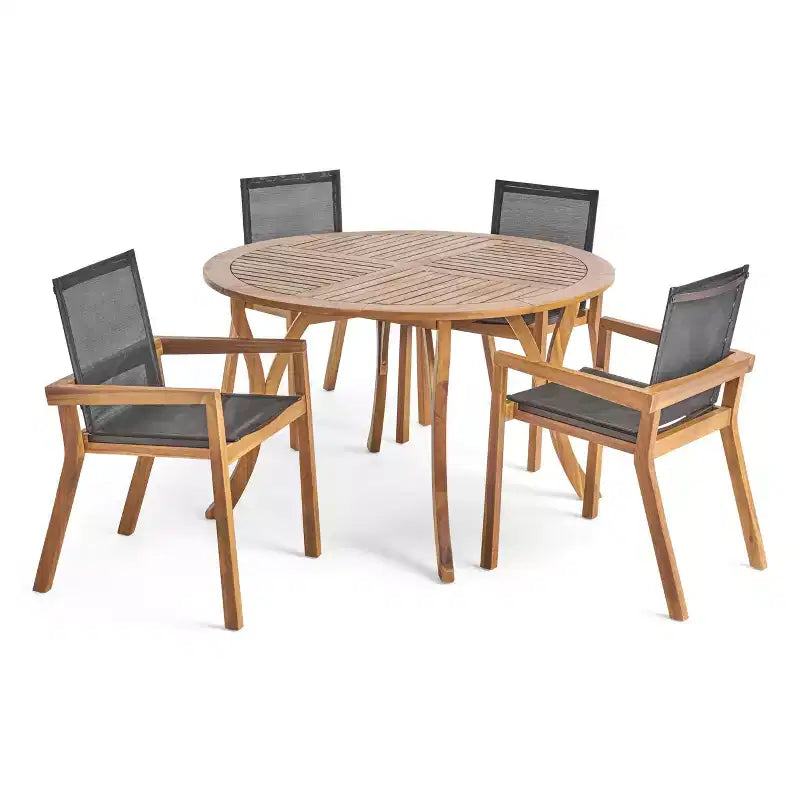 Christopher Knight Home Lockett Set da Pranzo da Esterno di 5 Pezzi in Rete e Legno di Acacia