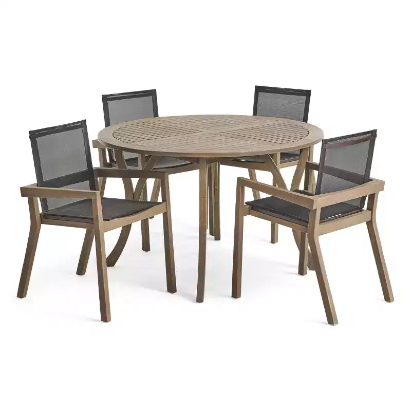 Christopher Knight Home Lockett Set da Pranzo da Esterno di 5 Pezzi in Rete e Legno di Acacia