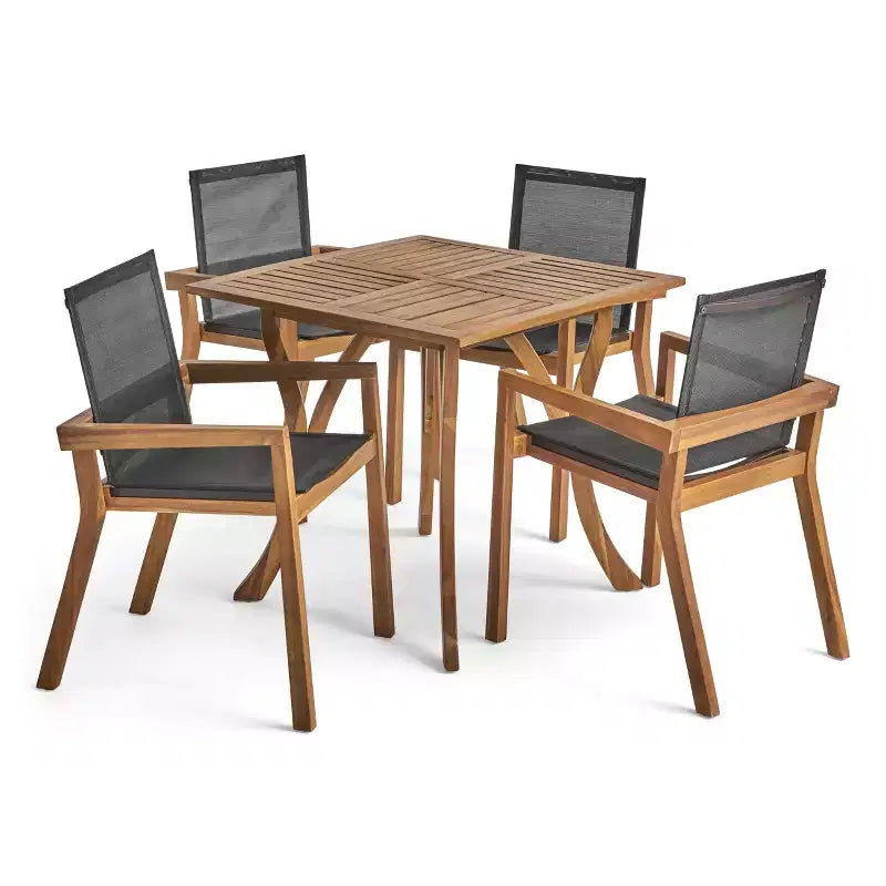 Christopher Knight Home Chaucer Set da pranzo da 5 pezzi in legno di acacia e rete da esterno